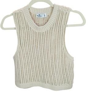 Hollister Crochet Knit Cotton Crop Sweater Vest Beige Size S